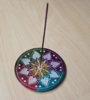 Specksteinhalter rund Buntes Mandala