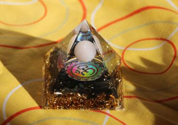 Preview: Orgonit-Pyramide, Rosenquarz & schwarzer Obsidian, Baum des Lebens