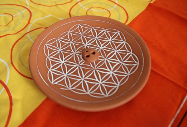 Blume des Lebens Natur - Räucherhalter aus Keramik