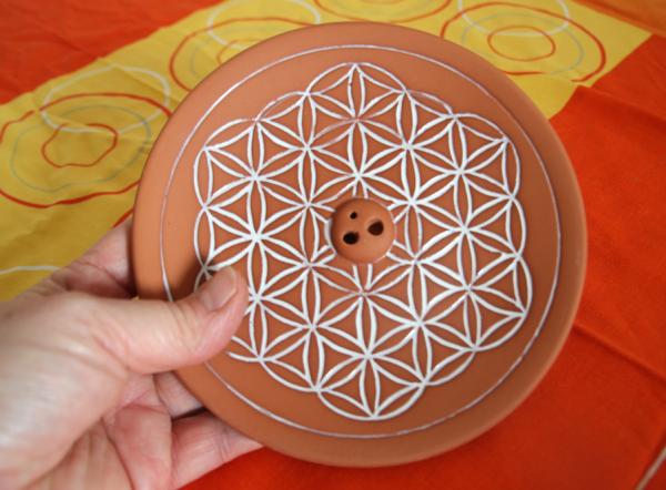 Blume des Lebens Natur - Räucherhalter aus Keramik