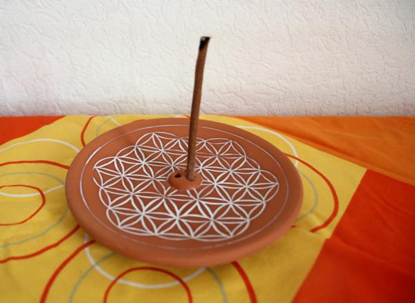 Blume des Lebens Natur - Räucherhalter aus Keramik