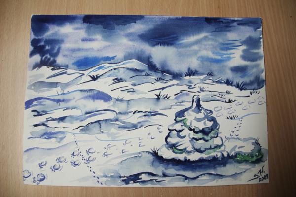 Aquarell Malerei "Wintergedanke" von Sabrina Lang